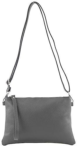 modamoda de T186 Damen Leder Clutch Umhängetasche Abendtasche handmade in Italy, Farbe:Graphitgrau