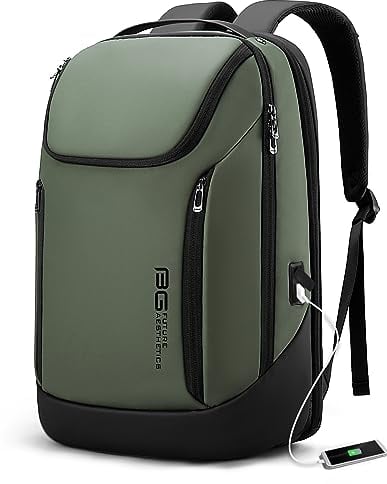 BANGE Business Smart Backpack Waterproof fit 15.6 Inch Laptop Backpack with USB Charging Port,Travel Durable Backpack (Green(three Pocket)