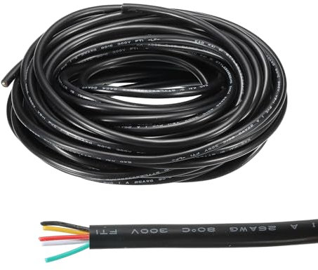 QUARKZMAN 26AWG Elettrico Filo 5 Conduttori UL2464 LED Potenza Illuminazione Cavo Stagnato Rame 32.8Ft Bassa Tensione PVC Custodia Flessibile Prolunga Cavo Nero per LED Lampade Illuminazione