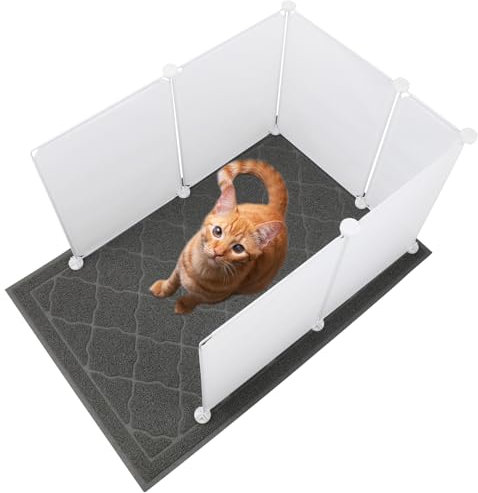 FHTONGE Cat Litter Box Enclosure Splash Guard with Cat Litter Mat Easy Clean, Extra Large Cat Litter Box Pee Shields for Open Top Litter Pan, Cat Litter Box Privacy Screen for Low Sided Litter Box