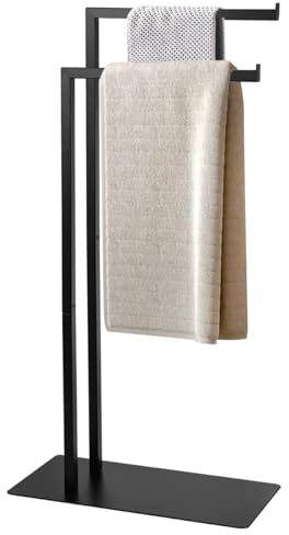 AIQII Portasciugamani in piedi, autoportante, nero, senza foratura, portasciugamani da bagno, porta asciugamani per bagno, soggiorno, cucina