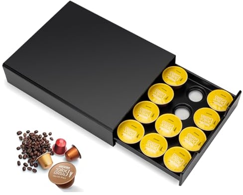 Wrobic Coffee Capsule Drawer ,20 Capsule Coffee Pod Holder Storage Organizer Tray Counter Container Compatible with Originalline and Dolce Gusto,Black