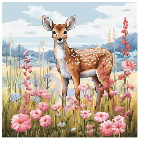 cukol cukol Hirsch Kreuzstich Set Vorgedruckt, Tiere Stickvorlagen Stickbilder Vorgedruckt Kreuzstich Stickpackungen Stickpackung Cross Stitch Embroidery Kit Stickset Sticken Set Erwachsene Anfänger