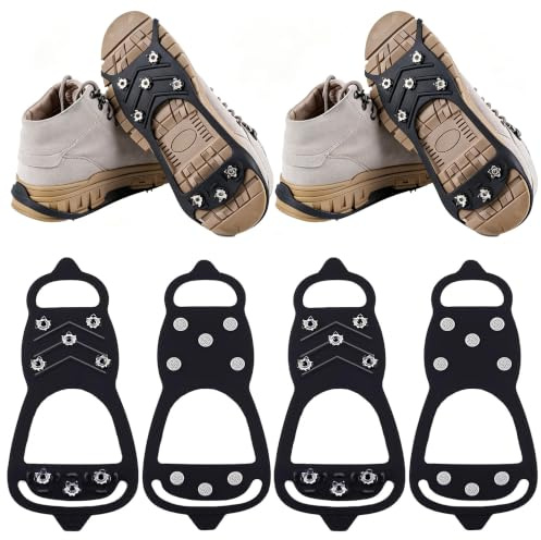 WBCBEC 2 Pairs Non Slip Gripper Spike Ice Traction Cleats Walk Traction Cleat Durable Ice Snow Grips for Shoes, Boot with 8 Steel Studs Crampons