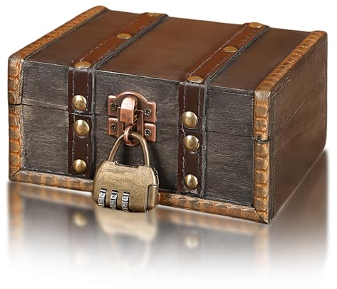 Schatztruhe mit Zahlenschloss: Schatztruhe Holz Schatztruh Schatzkiste Holzkiste Schatztruhe 15*12*7.5cm, Kindergeburtstag Piratenkiste Aufbewahrungsbox Vintage für Aufbewahrung und Dekoration