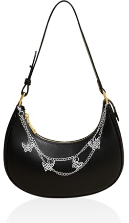 NyxSeat Borsa a Tracolla con Catena a Farfalla, Portatile e Versatile, Borsa per Gnocchi, Mezzaluna da Donna, Nero