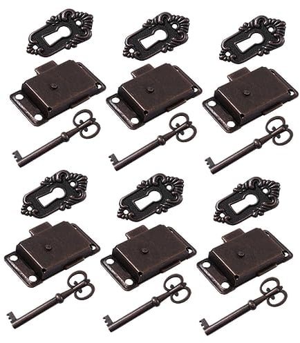jojofuny 6 Sätze Schloss Aus Rotbronze Vintage Antikes Schloss Schreibtisch Antikes Geschenkschloss Holz Spiegeleitelkeit Sperren Eisen Schublade Antiker Schrank