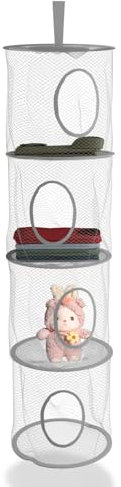 Generic Hanging Toy Storage Net,4 Tier Hanging Storage Mesh,Hanging Storage Foldable Soft Toy Storage,Hanging Mesh Storage Basket Save Space for Kids Room, Bathroom, Balcony