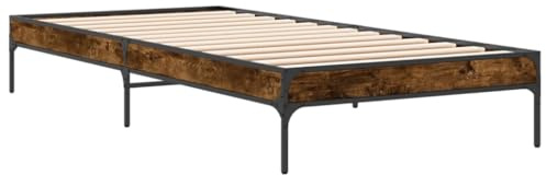 vidaXL Bettgestell Räuchereiche 100x200 cm Holzwerkstoff und Metall