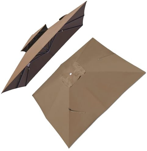 GHFTCCF 3mx3m Quadratischer Sonnenschirm Ersatzbezug Ampelschirm Abdeckung 8 Streben Sonnenschirm Ersatz Stoff für Garten Pavillon Hof Pool Markt (Khaki)
