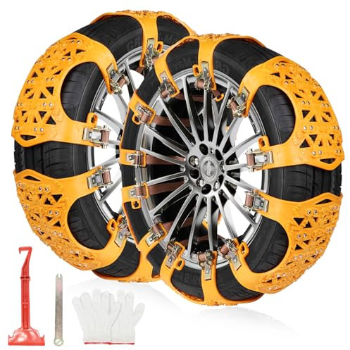 DBREAKS Schneeketten, 6 Stück Reifenketten, Universal 165-265MM Auto Notfall-Schneereifenketten, Snow Chains Cars, Autokette Sicherheitsketten,Anfahrhilfe Schneeketten für die Meisten SUV&LKW(Gelb)