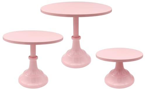 HADEEONG Set di 3 alzate per torte in metallo, colore rosa, per tavolo da dessert, 20,3 cm, 25,4 cm, 30,5 cm, set per feste, matrimoni, compleanni, baby shower, anniversari