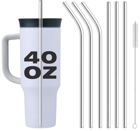 Stainless Steel Straws for Owala Insulated Bottle 40oz Tumbler 6x Metal Replacement Straws with Cleaning Brush for Owala 40oz Long Straws Reusable Drinking Accessories