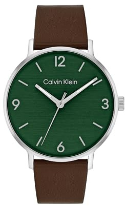 Calvin Klein Uhr mit DREI-Zeiger-Quarzwerk für Herren Kollektion MODERN mit Braunes Lederarmband - 25200435