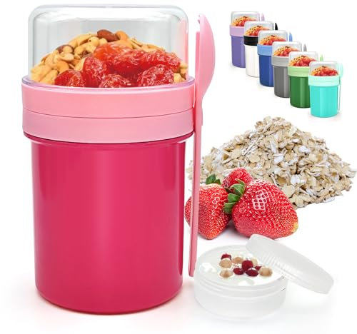 XJIANFU Müslibecher to Go 250ml+450ml,Auslaufsicherer Lunchpot Müsli Cup to Go Becher mit Löffel,Müslibecher to Go,to Go Müslibecher,Joghurtbecher to Go(3545-Pink)
