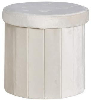 Home Source Round Folding Ottoman, Fabric Organiser Bedding Toy Box, Versatile Storage, 38cm, Beige