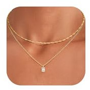 CASSIECA Kette Damen 14K Vergoldete Halskette Layering Kette Wasserfest Goldkette Halskette Damen Zirkonia Anhänger Halskette Gold Schmuck Geschenk