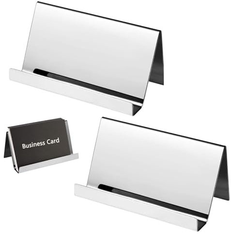 Porta biglietti da visita in acciaio inox, 2 pz Supporto Biglietti da Visita, Porta Biglietti da Visita da Tavolo in Acciaio Inox per Biglietti da Visita, Scrivanie, Reception Dell'Hotel (Argento)