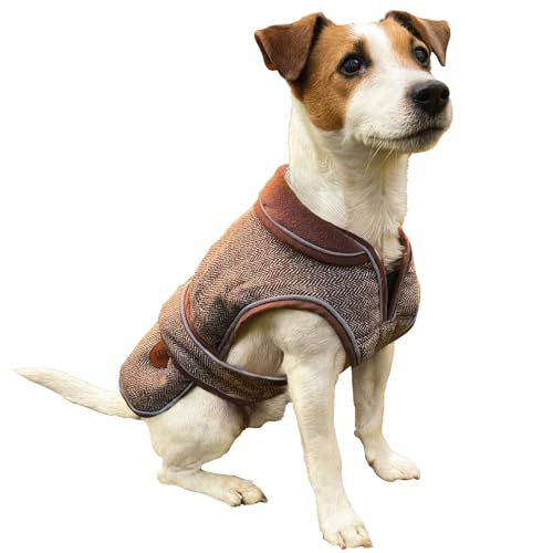 HugglePets Thermal Warm Dog Coat - Medium (40cm) Legacy Herringbone Reflective Dog Coats with Zipped Harness Opening, Roll Up Collar, Adjustable Waist & Double Stitched Leg Straps.