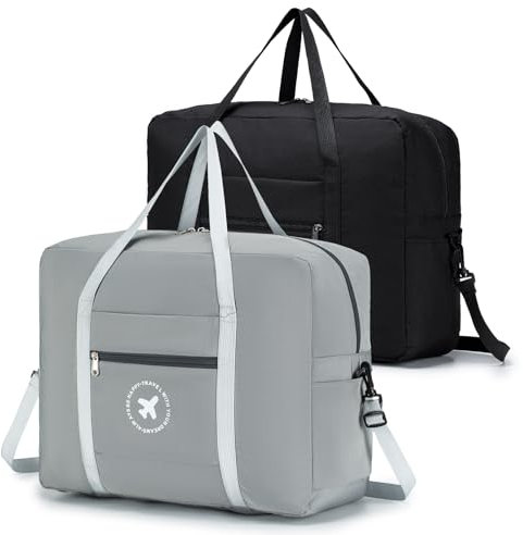 BAGROUPS 2X Easyjet Handgepäck 45x36x20 Cabin Bag Handgepäck Tasche für Flugzeug 32L Faltbarer Reisetaschen Wasserdichtes Nylon Sporttasche Weekender Gepäcktasche Koffer für Herren Damen Schwarz Grau