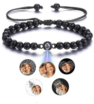 CrystalTears Armband mit Foto personalisierte Projektion Armband im Stein Schwarz Achat Perlenarmband Benutzerdefinierte Valentinstag Geschenke