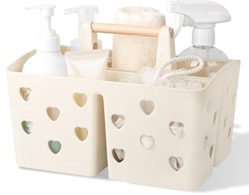 Tragbarer Duschkorb aus Kunststoff mit Griff, Beige