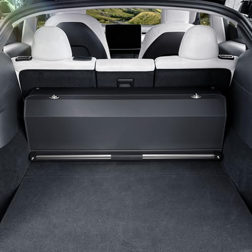 XCF Car Boot Organiser Storage, Leather Sturdy Boot Organiser, Compartment Foldable with Lid and Push-pull Handle for Model Y, SUV, Truck, Sedan, Car Storage（94 * 29 * 31cm, Black）