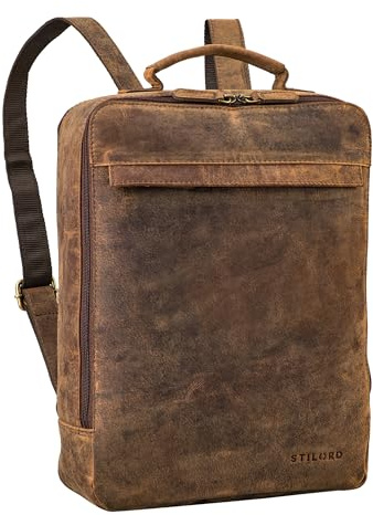 STILORD Claudio Leder Rucksack Herren & Damen Mittelgroß Laptoprucksack 13-14 Zoll Studenten Rucksack mit Laptopfach Daypack Arbeitsrucksack Cityrucksack Echtleder Farbe:Colorado - braun