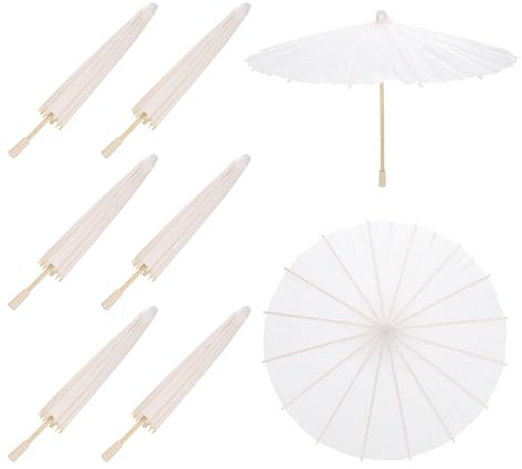 QUARKZMAN 6 Parapluies en papier, 40cm Parapluie en papier Parasol DIY Oiled Paper Painting Parapluies pour la décoration de fête de mariage de fête d'artisanat de photographie, blanc