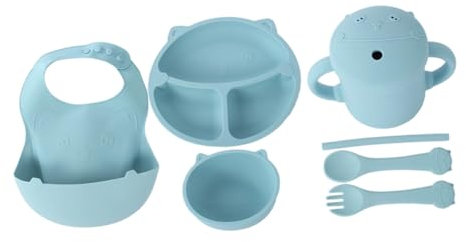 Toyvian Kit Dalimentation En Silicone Pour Bébé Assiette De Sevrage Pour Tout-petits Bol Bavoir Paille Tasse Fourchette Cuillère Kit De Dîner