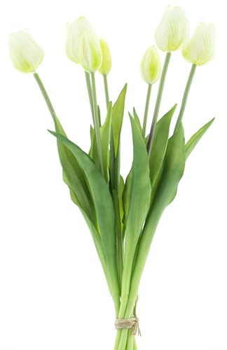 mucplants künstliche Tulpen Classic ca. 47cm Tulpenbündel mit 4 Tulpen und 3 Tulpenknospen real Touch (Creme-weiß)