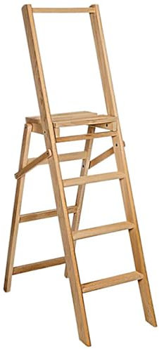 EffeDecor - Scala Scaletta Sgabello Pieghevole Salvaspazio in Legno 4 Gradini Antiscivolo Uso Domestico con Barra di Sicurezza per Appoggio