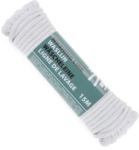 GEEZY Outdoor Washing Line Rope for Clothes Drying 15m – Durable Polyester Clothes Line, Weather-Resistant - Heavy-Duty Cloth Drying Rope for Garden, Laundry, Camping