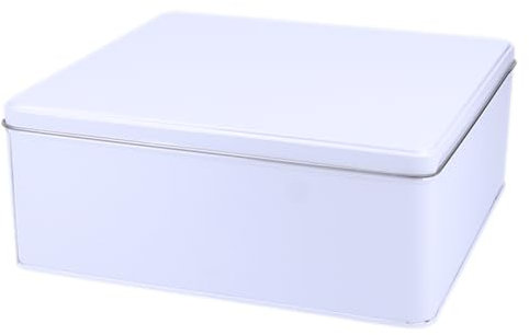 Pure White - Recipiente cuadrado grande para tartas/galletas, metal blanco brillante, 23 cm