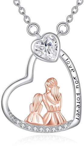 YAFEINI Mutter und Tochter Halskette 925 Sterling Silber Mutter Herz Halskette Weihnachten Geburtstag Anhänger Muttertag Kette Schmuck Geschenke für Mutter Tochter