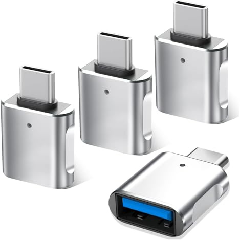 Obcxin USB-C-zu-USB-Adapter (4er-Pack), OTG-Adapter kompatibel mit Thunderbolt 4/3, iPhone 16/15-Serie, MacBook Pro M4, Galaxy S24, iPad, Typ-C Phones und Tablets, Zinklegieru，schlankes Design