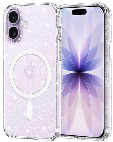 Yoedge Glitzer Magnetisch Hülle für Apple iPhone 17 6,3,Handyhülle Kompatibel mit MagSafe Kabellosem Laden,Transparente Silikon Slim PC Stoßfest Kratzfest Bling Schutzhülle für Apple iPhone 17,Klar