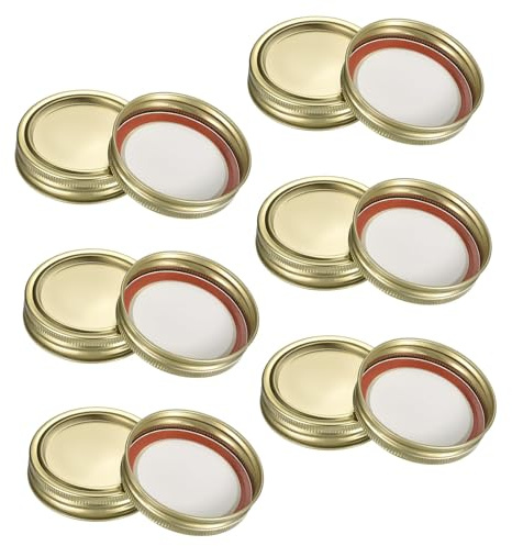 12 Pcs Mason Jar Lids, Tinplate Split-Type Leak Proof Canning Lids & Jam Jar Covers Regular Mouth 70MM Leak Proof for Food Storage Gold
