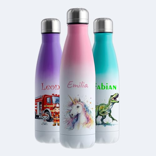 Gravur-Max Trinkflasche Edelstahl 500 ml personalisiert - Einhorn – doppelwandige Thermosflasche hält 13 h warm & 24 h kalt – auslaufsicher, BPA-frei & mit Wunschnamen bedruckt – weiß/pink