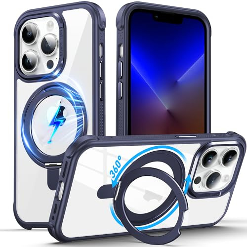 DASFOND für iPhone 13 Pro Max Hülle, [Kompatibel mit MagSafe ] 360°Magnetischer Ständer Militärschutz Schlankes, Stoßfeste Kratzfeste Handyhülle für iPhone 13 Pro Max Case All-in-One, Transparent Blau