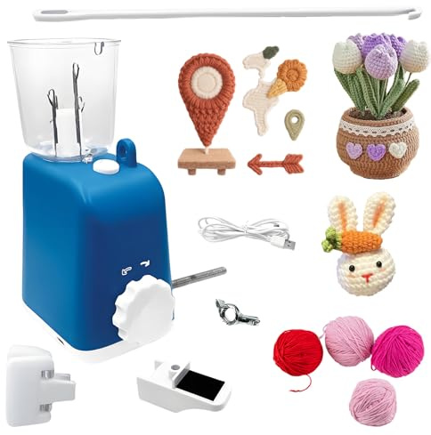 French Knitting Machine, Automatic i-Cord Knitting Machine, Electric i Cord Maker Tool, Automatic Knitting Wool to i-Cords, for Adults&Kids (Blue)
