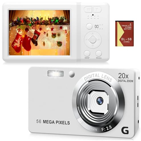 Appareil photo numérique avec sortie vidéo HD 56 MP 4K 20x flash intégré 2 écran 7 pour adolescents, étudiants, garçons et filles