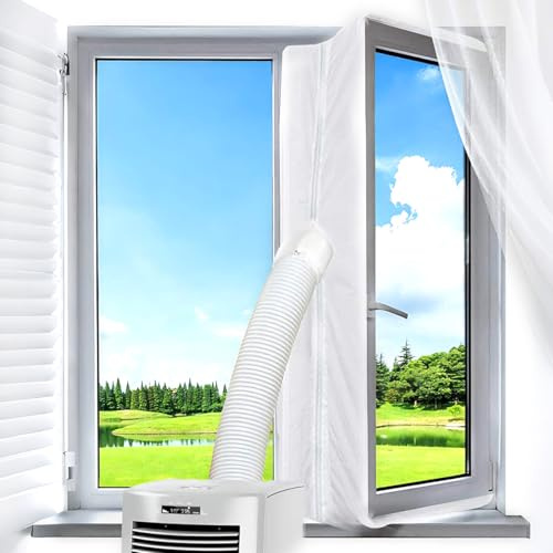 4M Fensterdichtung für Mobile Klimaanlagen für Mobile Klimageräte, Wäschetrockner, Ablufttrockner, Klimaanlage Fensterabdichtung mit Reißverschluss und Klebeverschluss (Weiß)