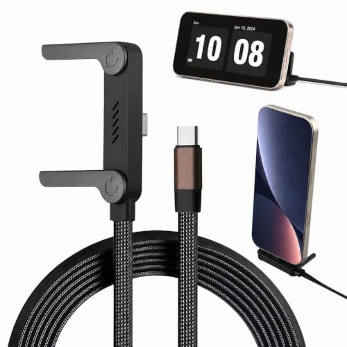 Cable USB-C a USB-C 240W con Soporte Invisible 2 en 1,Cable Cargador Tipo C Trenzado de Nylon 1,5 m, Cargador Plano para Carga Rápida y Transferencia de Datos, para Smartphones, Tablets y Portátiles