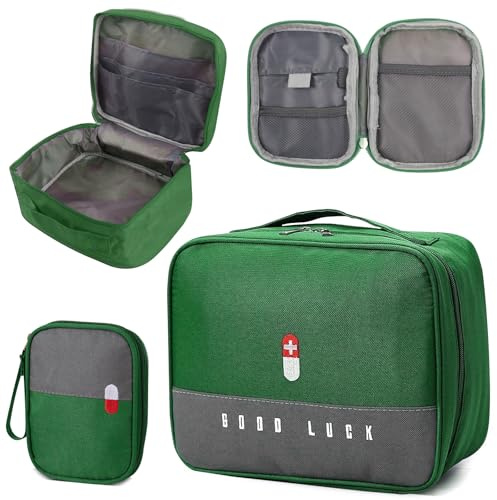 2 Stück Medikamententasche, Reiseapotheke Tasche Leer, Wasserdicht, Grün | Große Kapazität für Medikamente, Tragbar, mit Reißverschluss und Tragegriff, Ideal für Reisen, Haushalt, Büro und Auto