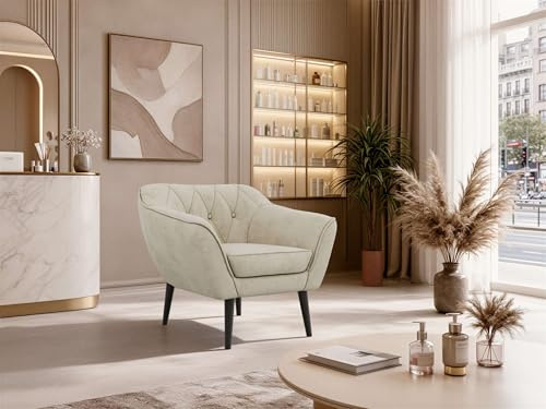 MKS MEBLE Sofa PIRS 1-Sitzer - Skandinavisches Design Couch, Gesteppte Polsterung, Wellenfederung, bequemes Polstersofa für Wohnzimmer - Schwarze Beine, Beige Velvet