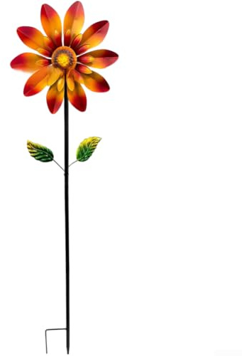FUANA Girandola a vento in ferro con design rotante a crisantemo, decorazione da giardino in metallo, patio esterno, girandola resistente alle intemperie, giallo blu 114 x 27,5 cm (giallo)