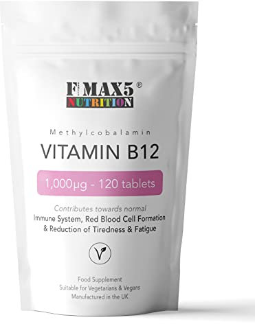 Vitamin B12 Methylcobalamin 1000mcg 120 Tablets (4 Month's Supply) | Contributes Towards Reduction of Tiredness and Fatigue by FMax5 Supplements | Vegetarian Friendly | UK Made