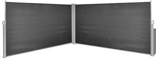 Festnight Ausziehbare Seitenmarkise Markise 160x600cm Standmarkise mit Standpfosten Sichtschutz Sonnenschutz Schwarz für Balkon Terrasse