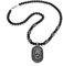 JewelryWe Schmuck Herren Biker Halskette, Edelstahl Gotik Punk Rock Löwe Kopf Dog Tag Anhänger mit Achat Onyx Perlen Kette Kugelkette, Schwarz Silber